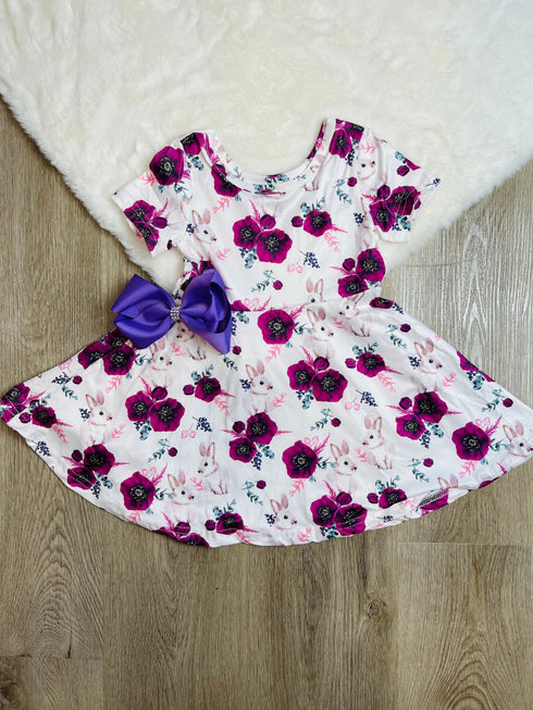 Bowtism Purple Floral Bunny Dress with Matching Bow - Bowtism